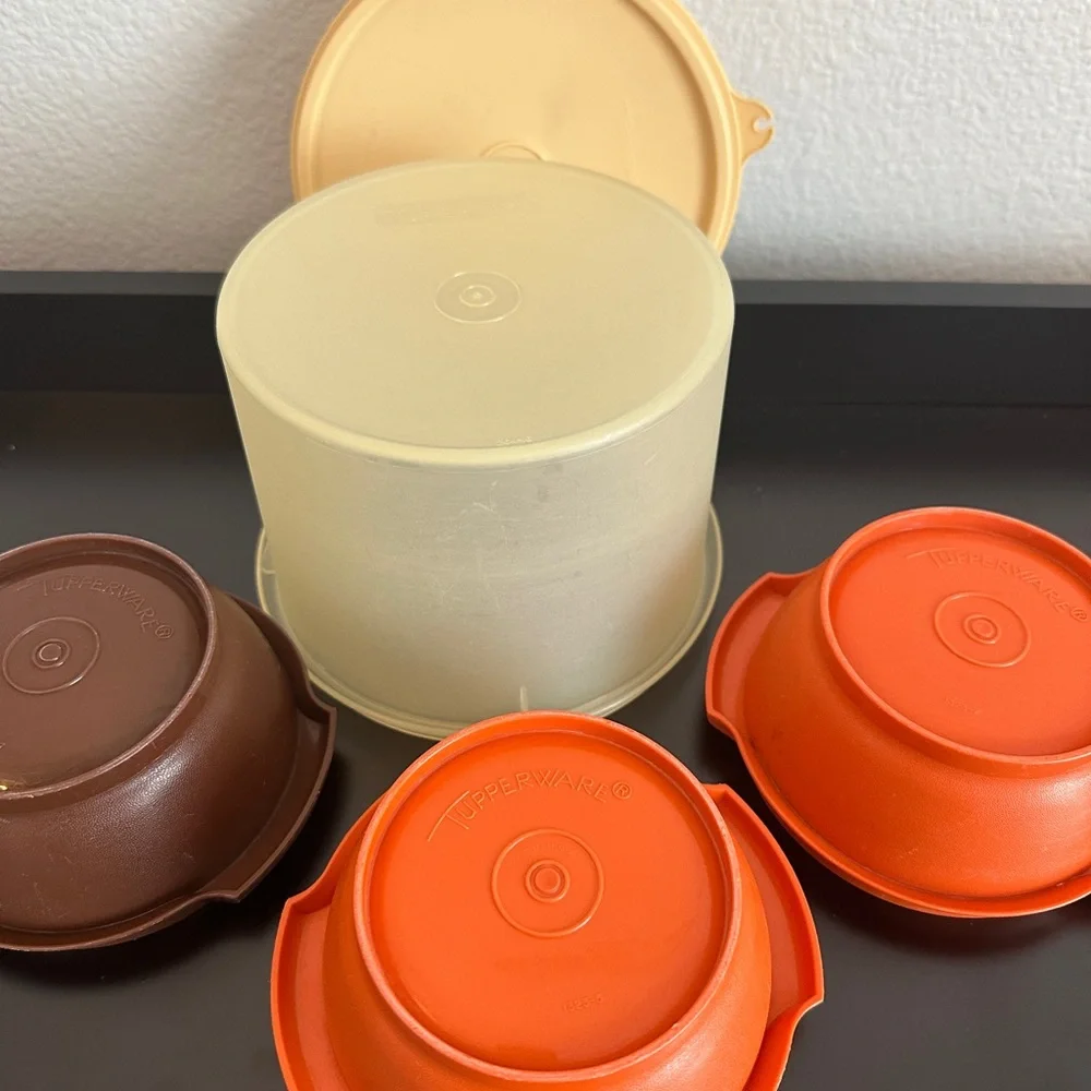 Tupperware Bowl Set in Brown, Orange, and Cream - Picture 2 of 2